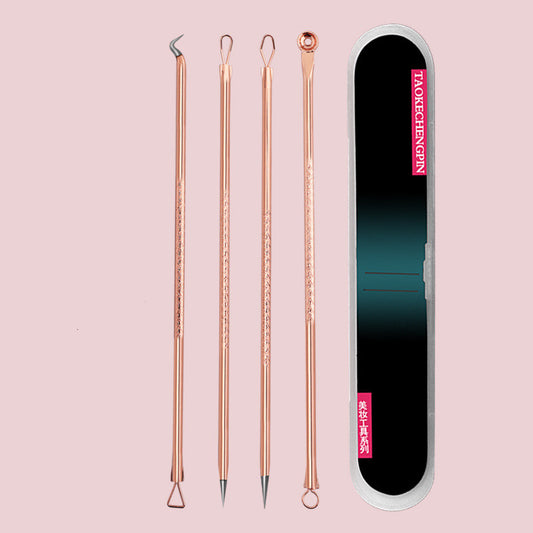 Conjunto de Ferramentas para Acne de Aço Inoxidável Rose Gold Agulha de Acne de 4 Peças Ferramenta de Beleza Espremedor de Cravos e Espinhas