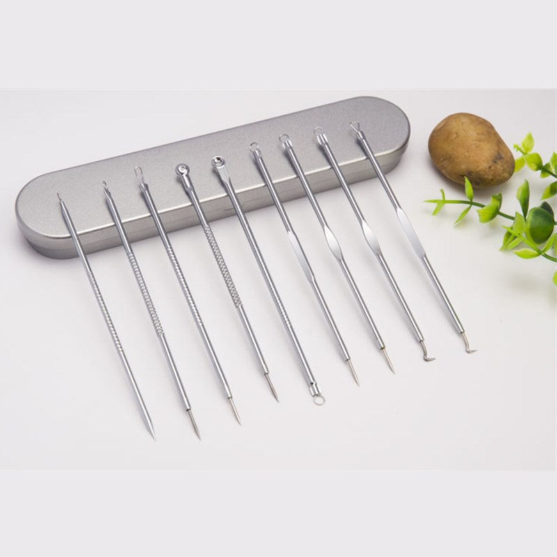 9 pz in acciaio inossidabile ago per acne, pinza per cellule, ago doppio per acne, ago per acne