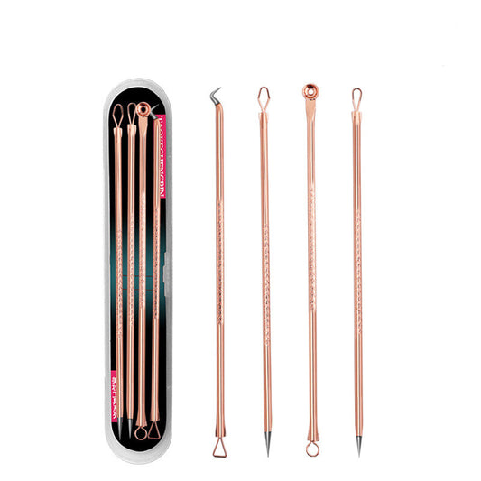 Conjunto de Ferramentas para Acne de Aço Inoxidável Rose Gold Agulha de Acne de 4 Peças Ferramenta de Beleza Espremedor de Cravos e Espinhas