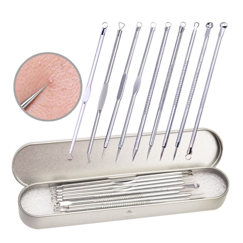 9 pz in acciaio inossidabile ago per acne, pinza per cellule, ago doppio per acne, ago per acne