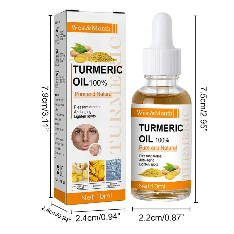 Rimuove le macchie scure, olio essenziale di curcuma, siero viso antirughe, terapeutico per l'acne, restringimento dei pori, sbiancante, idratante per la cura della pelle