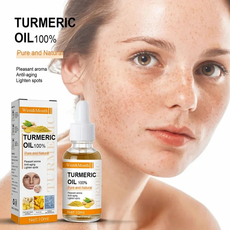 Rimuove le macchie scure, olio essenziale di curcuma, siero viso antirughe, terapeutico per l'acne, restringimento dei pori, sbiancante, idratante per la cura della pelle