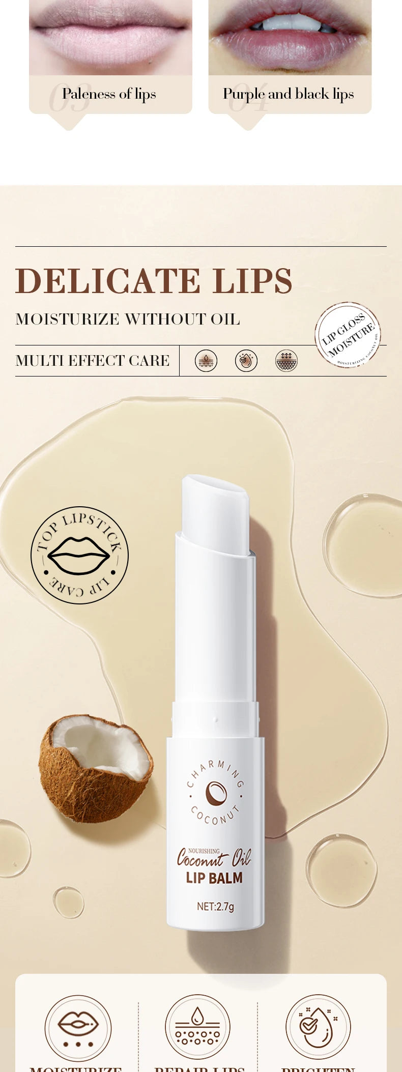 Balsamo Labbra al Cocco Nutrizione e Idratazione Duratura per Uomini e Donne Cura Quotidiana Balsamo Labbra Idratante Riparatore per Labbra Secche e Screpolate