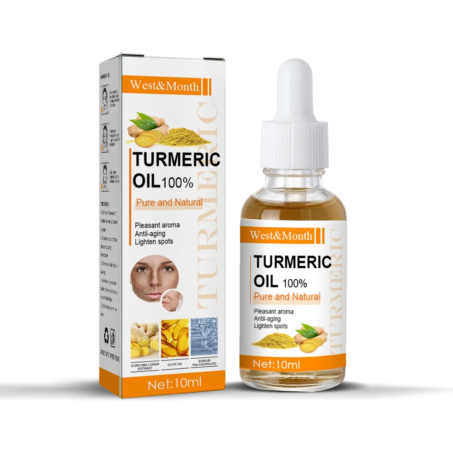 Rimuove le macchie scure, olio essenziale di curcuma, siero viso antirughe, terapeutico per l'acne, restringimento dei pori, sbiancante, idratante per la cura della pelle