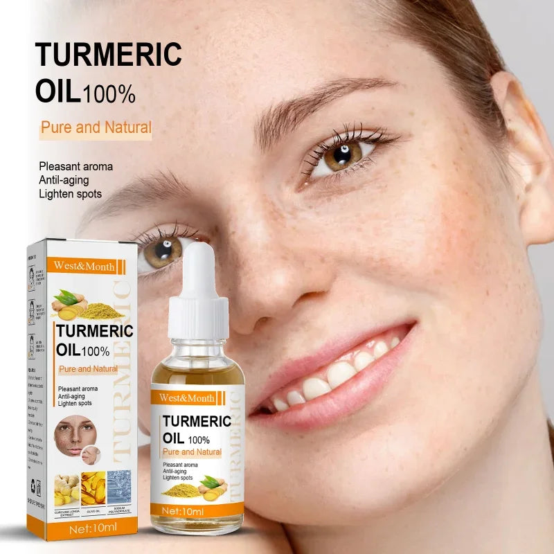 Rimuove le macchie scure, olio essenziale di curcuma, siero viso antirughe, terapeutico per l'acne, restringimento dei pori, sbiancante, idratante per la cura della pelle