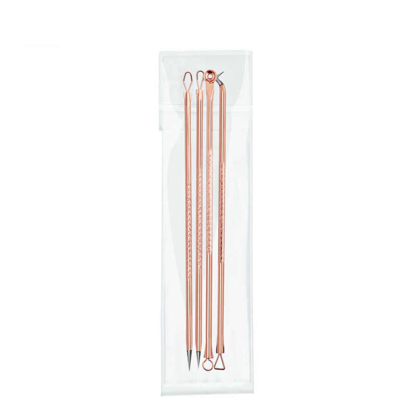Set di 4 Strumenti in Acciaio Inossidabile Color Oro Rosa per Acne, Punti Neri e Brufoli