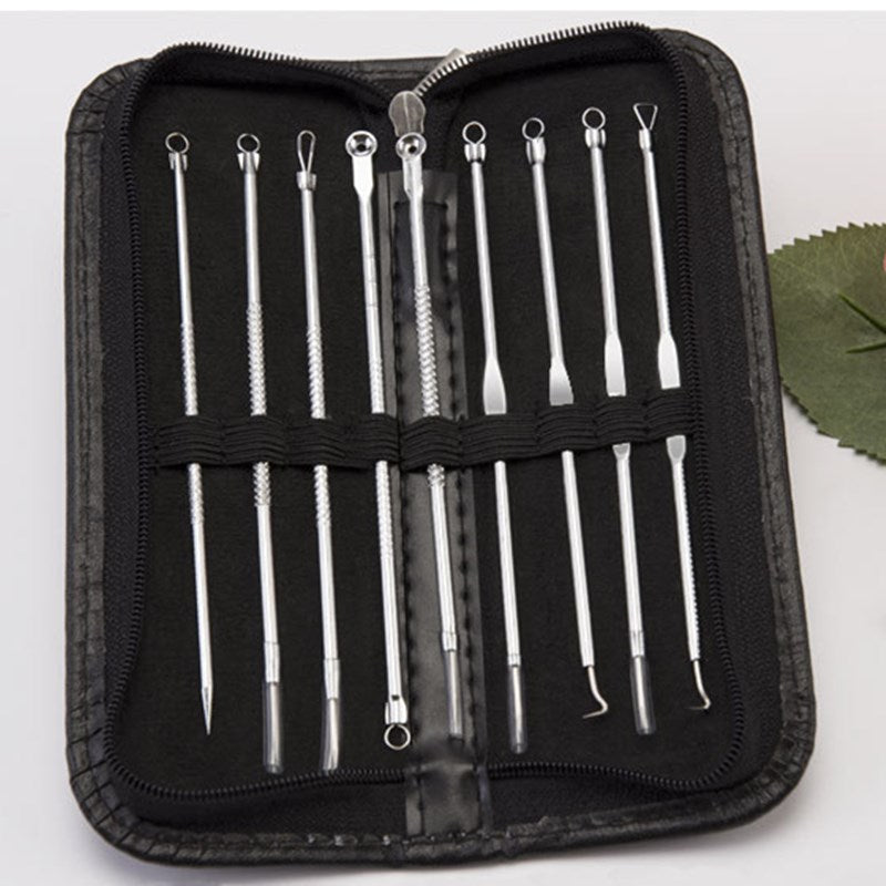 9 pz in acciaio inossidabile ago per acne, pinza per cellule, ago doppio per acne, ago per acne