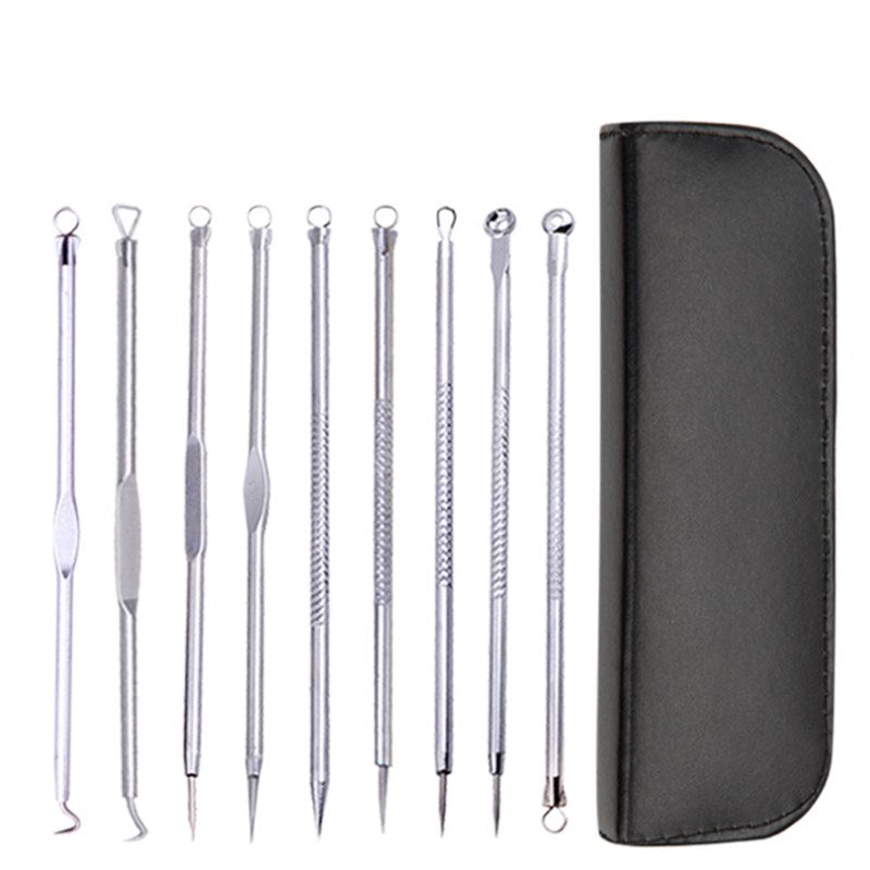 9 pz in acciaio inossidabile ago per acne, pinza per cellule, ago doppio per acne, ago per acne