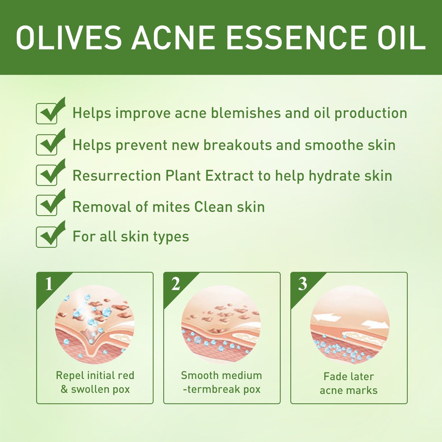 Rimuovi l'olio per il viso, idratante delicato per l'acne, liquido riparatore per i segni dell'acne, olio essenziale per eliminare i segni dell'acne.