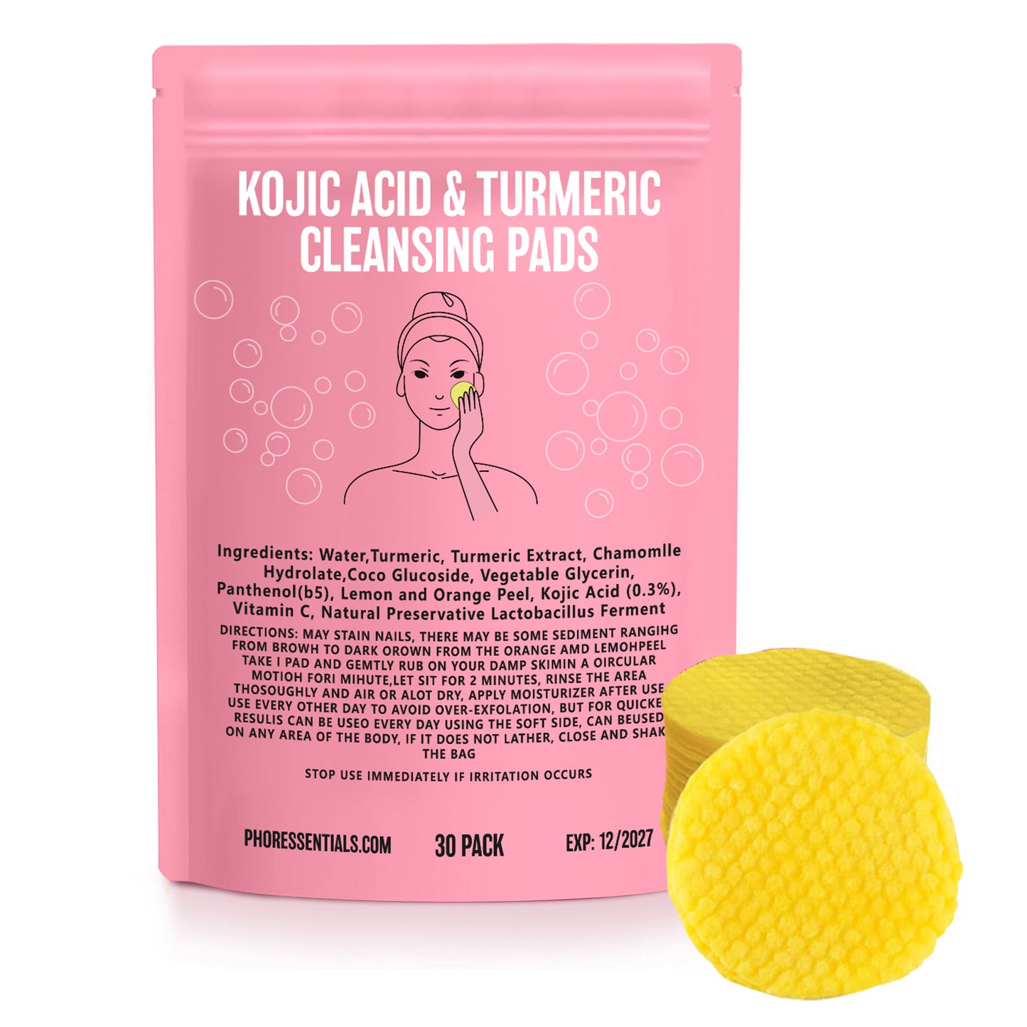 Pads Detergenti per Pori Delicati con Acido Cogico e Curcuma per la Cura della Pelle